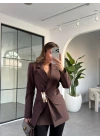 KAHVE GOLD AKSESUAR DETAY BAĞLAMALI BLAZER CEKET