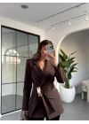 KAHVE GOLD AKSESUAR DETAY BAĞLAMALI BLAZER CEKET