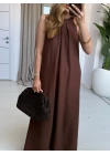 KAHVE HALTER YAKA ELBİSE