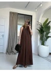 KAHVE HALTER YAKA ELBİSE