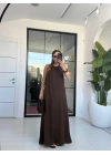 KAHVE HALTER YAKA SIRT DETAY ELBİSE