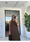 KAHVE HALTER YAKA SIRT DETAY ELBİSE