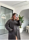 KAHVE KADİFE YAKALI MUMLU UZUN TRENÇKOT