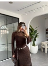KAHVE KEMERLİ DANTEL ELBİSE