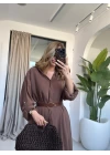 KAHVE KEMERLİ PREMİUM KALİTE MODAL GÖMLEK ELBİSE