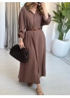 KAHVE KEMERLİ PREMİUM KALİTE MODAL GÖMLEK ELBİSE