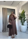 KAHVE KEMERLİ PREMİUM KALİTE MODAL GÖMLEK ELBİSE