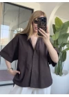 KAHVE KISA KOL POPLİN GÖMLEK