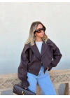 KAHVE KOLLARI VE BELİ LASTİKLİ GABARDİN CEKET