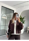 KAHVE KREM ŞERİT DETAYLI MODAL TAKIM