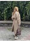 Kahve Oversize Kuşaklı Trençkot