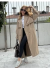 Kahve Oversize Kuşaklı Trençkot