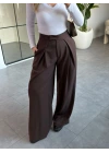 KAHVE PENSLİ DÖKÜMLÜ PALAZZO PANTOLON