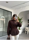 KAHVE PENSLİ GÖMLEK