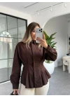 KAHVE PENSLİ GÖMLEK
