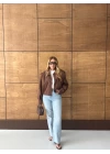 KAHVE PİLE DETAYLI CEKET