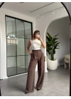 KAHVE PİLELİ İÇTEN PERVAZLI PANTOLON