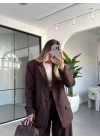 KAHVE ÇİFT CEPLİ KRUVAZE YAKA CEKET