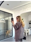 KAHVE SATEN ASTARLI ŞALLI CEKET TAKIM