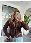 KAHVE ŞERİT DETAYLI HIRKA