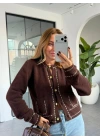 KAHVE ŞERİT DETAYLI HIRKA