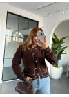 KAHVE ŞERİT DETAYLI HIRKA