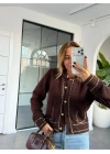 KAHVE ŞERİT DETAYLI HIRKA