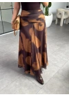 KAHVE SİMLİ ŞİFON UZUN ETEK