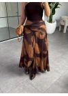 KAHVE SİMLİ ŞİFON UZUN ETEK