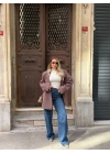 KAHVE TEK DÜĞMELİ OVERSİZE BLAZER CEKET