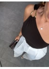 KAHVE TEK OMUZ GOLD AKSESUARLI BLUZ