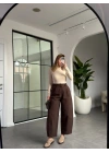 KAHVE TEK PİLELİ ŞALVAR PANTALON