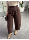 KAHVE TEK PİLELİ ŞALVAR PANTALON