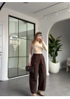 KAHVE TEK PİLELİ ŞALVAR PANTALON