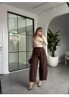 KAHVE TEK PİLELİ ŞALVAR PANTALON