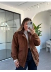 KAHVE TORBA CEPLİ KÜRK YAKA SÜET CEKET