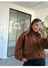 KAHVE TORBA CEPLİ KÜRK YAKA SÜET CEKET
