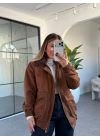KAHVE TORBA CEPLİ KÜRK YAKA SÜET CEKET