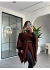 KAHVE TRİKO KEMERLİ ŞAL PANÇO