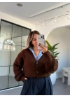 KAHVE V YAKA YUMOŞ DOKULU HIRKA
