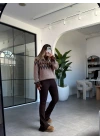 KAHVE DİLVİN YÜKSEK BEL ÖRME PANTOLON