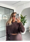 KAHVE YUMUŞACIK DOKULU CROP KAZAK