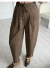 Kahverengi Beli Lastikli Pilili Pantolon