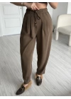 Kahverengi Beli Lastikli Pilili Pantolon