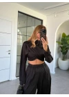 SİYAH UZUN KOL CROP TAKIM