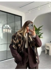 KAHVERENGİ LEOPAR DESEN ÜÇGEN ŞAL