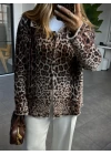 KAHVERENGİ YUMUŞAK DOKULU LEOPAR HIRKA