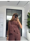 BORDO TAŞ DETAYLI KETEN TAKIM