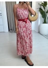 KIRMIZI KEMER DETAY ASKILI SATEN ELBİSE