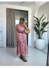 KIRMIZI KEMER DETAY ASKILI SATEN ELBİSE